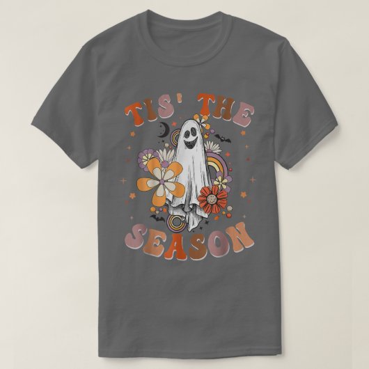 T-shirt Retro Groovy Tis The Season Pumpkin Ghost Hippie H (Design devant)
