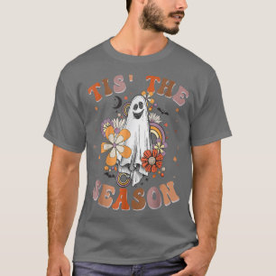 T-shirt Retro Groovy Tis The Season Pumpkin Ghost Hippie H