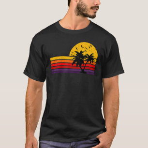 T-shirt Retro Grunge Palm Tree Sunset Tropical Beach Men W
