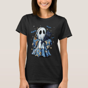 T-shirt Rétro Halloween Bleu Patchwork en Denim Fantôme No