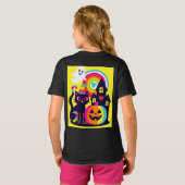 T-shirt Retro Halloween Kawaii Chat noir, design Citrouill (Dos entier)