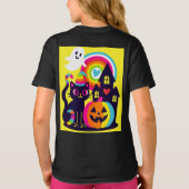 T-shirt Retro Halloween Kawaii Chat noir, design Citrouill (Dos)