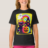 T-shirt Retro Halloween Kawaii Chat noir, design Citrouill (Devant)