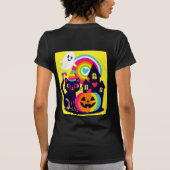 T-shirt Retro Halloween Kawaii Chat noir, design Citrouill (Dos)