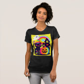 T-shirt Retro Halloween Kawaii Chat noir, design Citrouill (Devant entier)