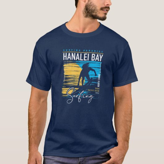 T-shirt Retro Hanalei Bay Kauai North Shore Surf Surf H (Devant)