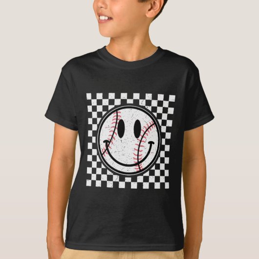 T-shirt Retro Happy Face Jeu Jour de Baseball Motif Smile (Devant)