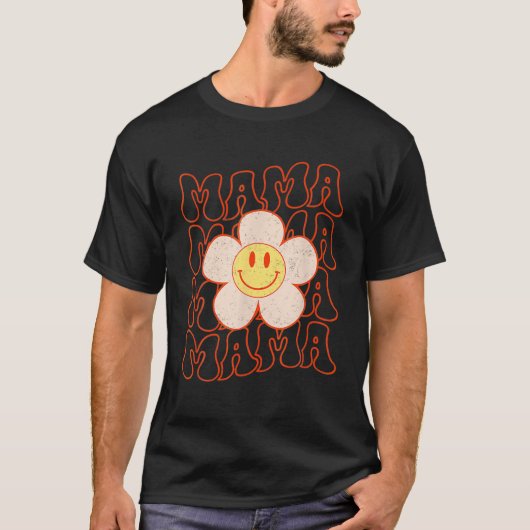 T-shirt Retro Happy Face Mama Super Daisy Flower Smile Fa (Devant)