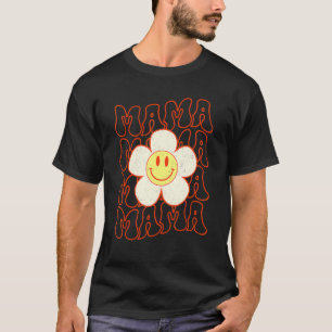 T-shirt Retro Happy Face Mama Super Daisy Flower Smile Fa