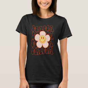 T-shirt Retro Happy Face Mama Super Daisy Flower Smile Fa