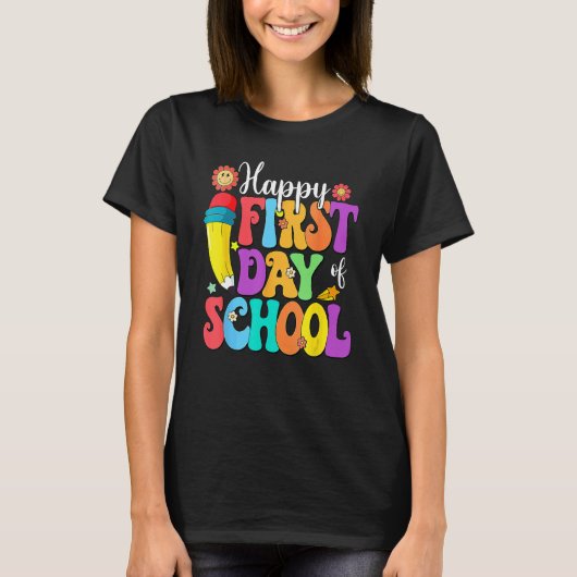 T-shirt Retro Happy First Day Of School Teacher Back To Sc (Devant)