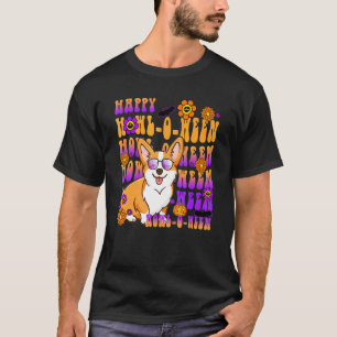 T-shirt Rétro Happy Howl o ween Corgi chien Fleur Groovy
