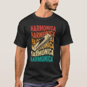 T-shirt Retro Harmonica Harp Player (Devant)