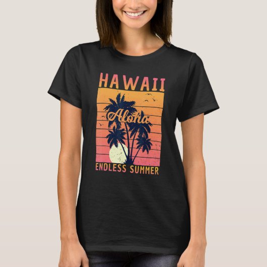 T-shirt Retro Hawaii Aloha Endless Summer Surfing Summer F (Devant)
