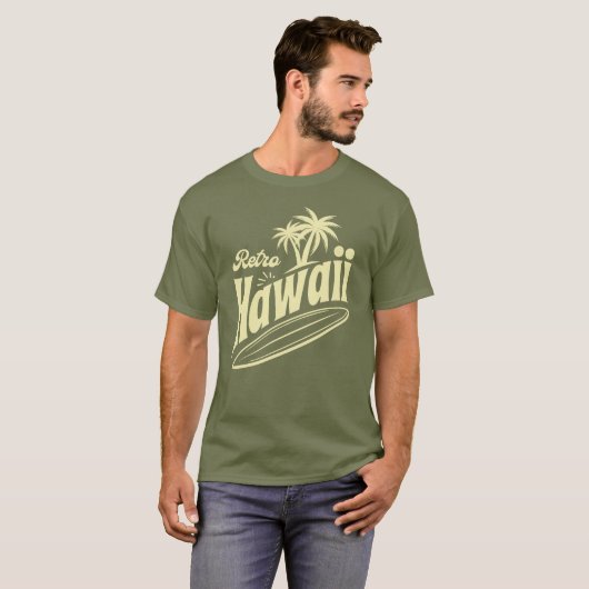 T-shirt Retro Hawaii Vibes with Palm Trees and Surfboard  (Devant entier)