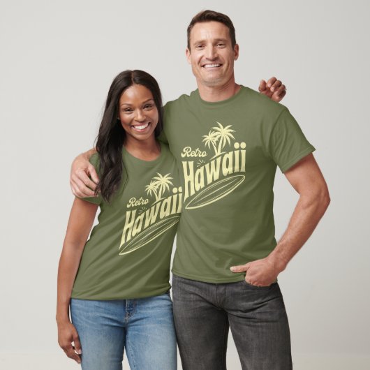T-shirt Retro Hawaii Vibes with Palm Trees and Surfboard  (Unisexe)