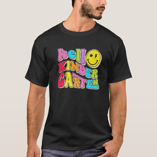 T-shirt Retro Hello Kindergarten Happy Face Kinder Retour (Devant)