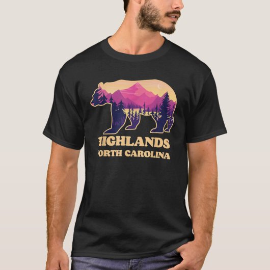 T-shirt Retro Highlands North Carolina NC Home State Bear (Devant)