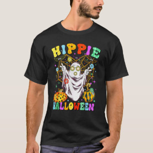 T-shirt Rétro Hippie Halloween Fantôme Boo Signe de Paix S
