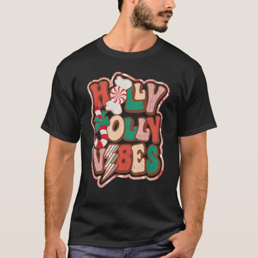 T-shirt Retro Holly Jolly Vibes Christmas Groovy Tis The S (Devant)