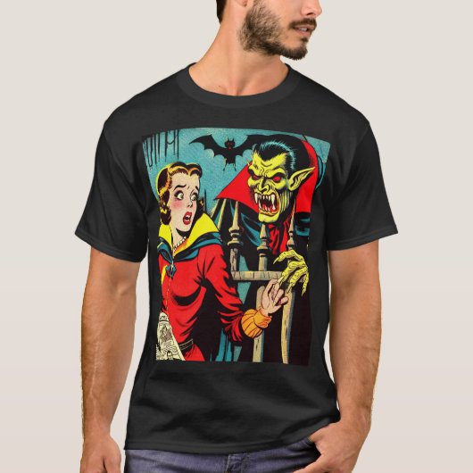 T-shirt Retro Horror Vampire Comics (Devant)