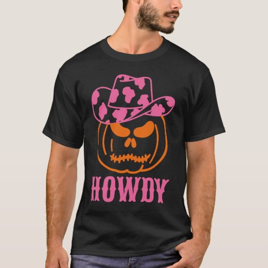 T-shirt Retro Howdy Citrouille Automne Automne Ouest Hallo (Devant)