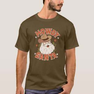 T-shirt Retro Howdy Père Noël Christmas Rodeo Western Cowb