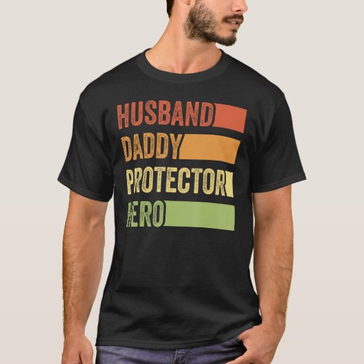 T-shirt Retro Husband Daddy Protector Hero  Fathers Day (Devant)