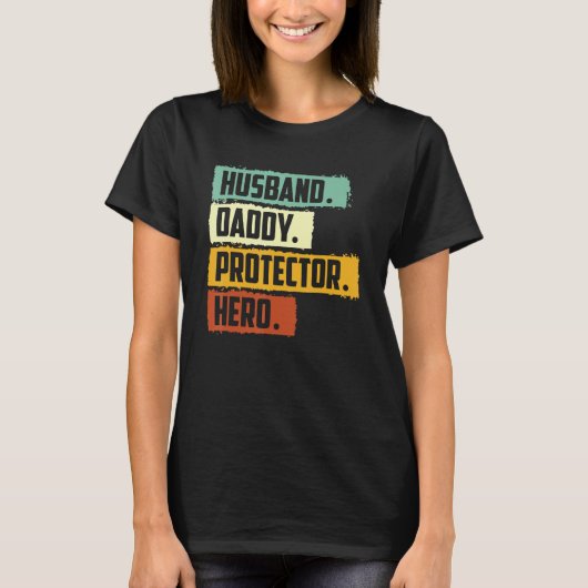 T-shirt Retro Husband Daddy Protector Hero Fathers Day for (Devant)