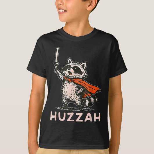 T-shirt Retro Huzzah Raccoon Knight Funny Sword Meme Quote (Devant)