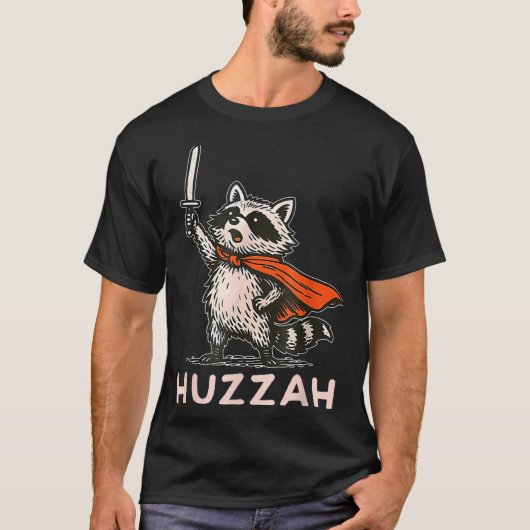 T-shirt Retro Huzzah Raccoon Knight Funny Sword Meme Quote (Devant)