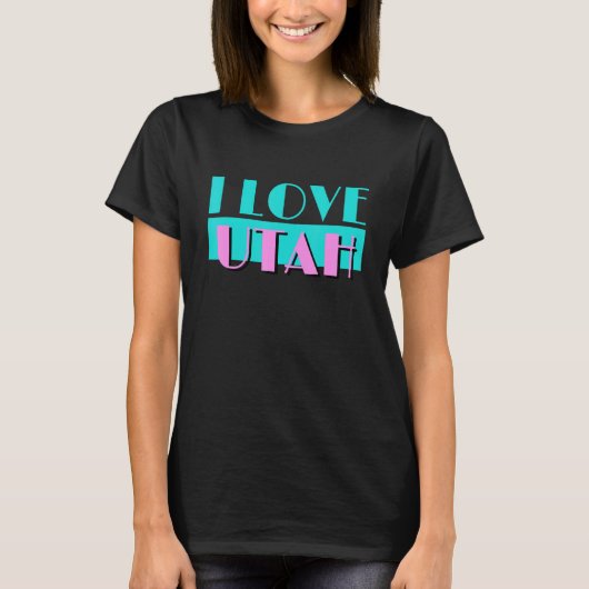 T-shirt Retro I LOVE UTAH Neon Logo classique Utah UT Stat (Devant)