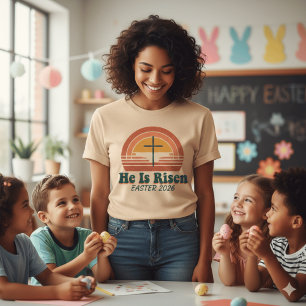T-shirt Rétro Il Est Ressuscité Pâques 2026 Croix Chrétien