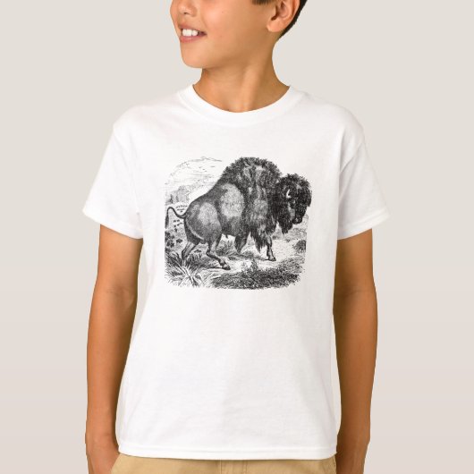 T-shirt Rétro illustration d'animal de bison de Buffalo (Devant)
