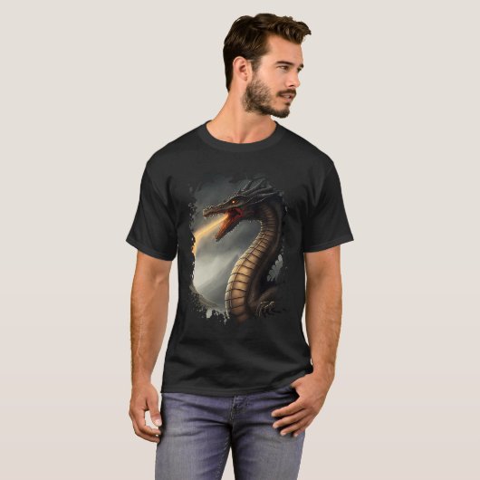 T-shirt Rétro-imprimer Loch Ness Monster the Fire Brething (Devant entier)