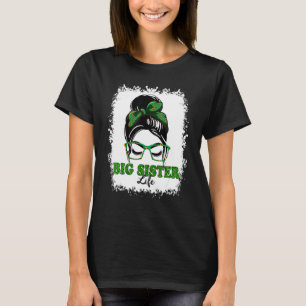 T-shirt Retro Irish Messy Bun Big Sister Life Shamrock Pat