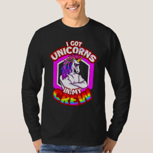 T-shirt Retro J'Ai Des Unicornes Dans Mon Équipage Rainbow