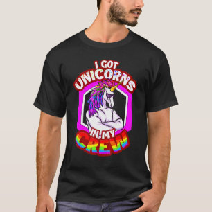 T-shirt Retro J'Ai Des Unicornes Dans Mon Équipage Rainbow