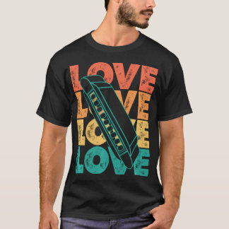 T-shirt Rétro J'aime les amateurs de musique d'harmonica