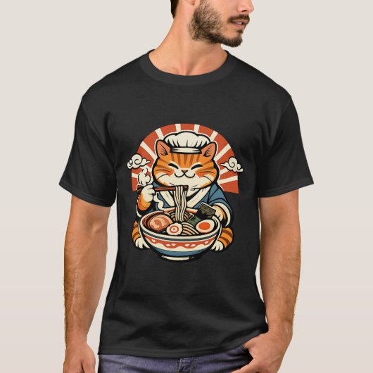 T-shirt Retro Japanese Cat Ramen Shirt (Devant)