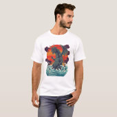 T-shirt Retro Japanese Monster Great Wave Sunset (Devant entier)
