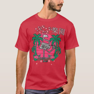 T-shirt Rétro Japon Kanji Skeleton Flamingo Paradis 