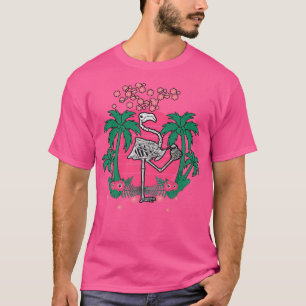 T-shirt Rétro Japon Vaporwave Kanji Skeleton Flamant rose 