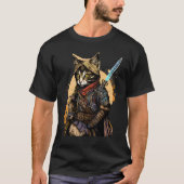 T-shirt Rétro Japonais Samurai Chat Bushido Warrior épée V (Devant)