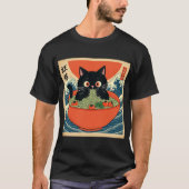 T-shirt Retro japonaise blanc chatte bouffant mangeant nou (Devant)