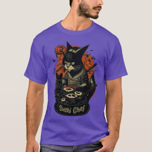 T-shirt Retro JaponaisInspiré Feline Chat culinaire comme