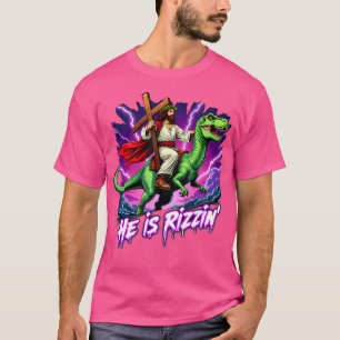 T-shirt Retro Jésus-Christ Il Est Rizzin' Riding T-Rex D