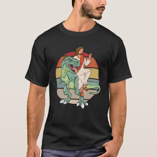 T-shirt Retro Jesus Trex Cool Dinosaur (Devant)