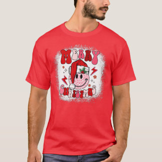 T-shirt Retro Joyeux Noël Joyeux Père Noël Happy Face Holi