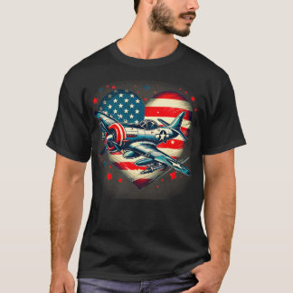 T-shirt Retro juillet 4th Fighter Jet Avion Drapeau améric